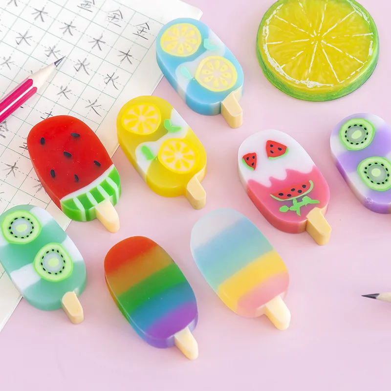 4 pcs/set Novelty Summer Ice Cream Rubber Eraser Kawaii Erasers School Supplies Stationery Kids Students Cool Prizes