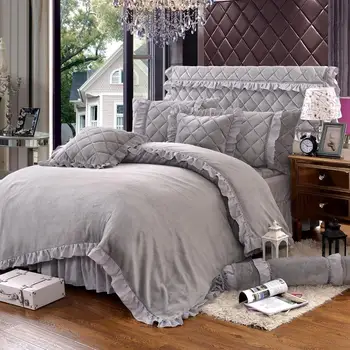

Velvet Plush Heavyweight Warm Soft Duvet Cover set 4/6Pieces Luxury Bedding set Ruffles Quilted Bedspread Bedskirt Pillowcases