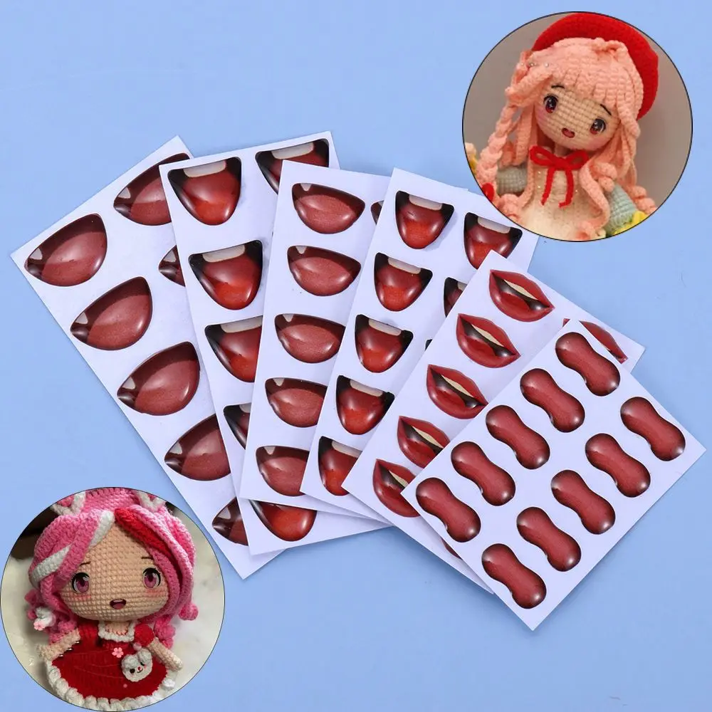 Cartoon Mouth Stickers 10Pcs/Sheet Crystal Sticker Anime Figurine Doll Face Organ Paster Clay Decals DIY Doll Accessories doll accessories plush doll accessories
