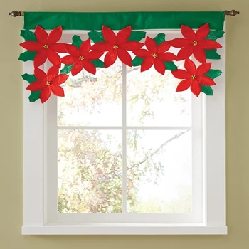 

Dropshipping Christmas Poinsettia Floral Petal Window Valance Cloth Curtains Decorations New Decoration Supplies