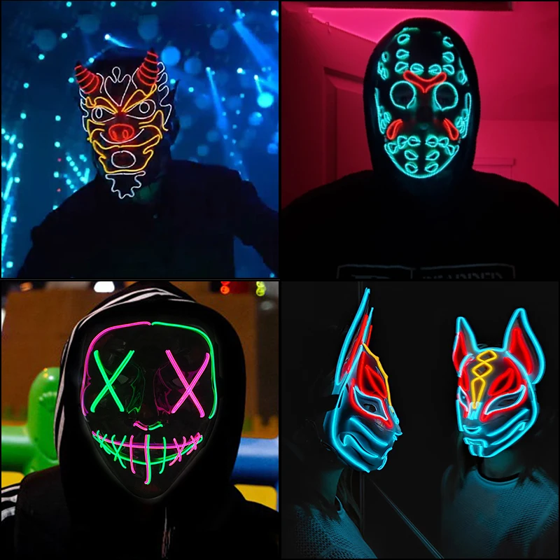 Led Halloween Mask Movie Purge Masks Election Mascara Costume Dj Light Up Party Masks Glow In Dark Cosplay Maschera Di Giorno Di Paga