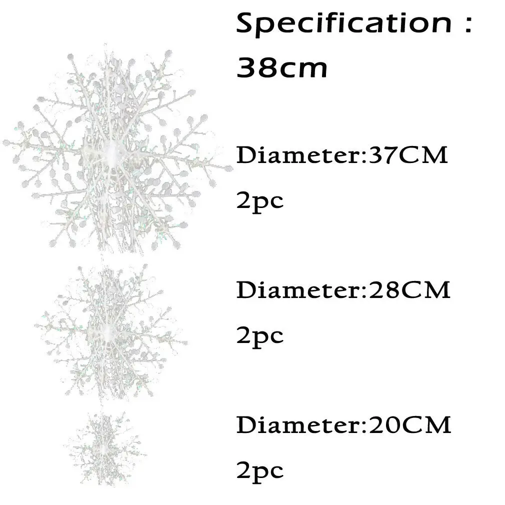 6 шт., украшение на рождественскую елку, снежинки, искусственный снег, Рождество, дом, год, вечерние, Декор, оконный орнамент, подвесной Декор - Цвет: 38cm