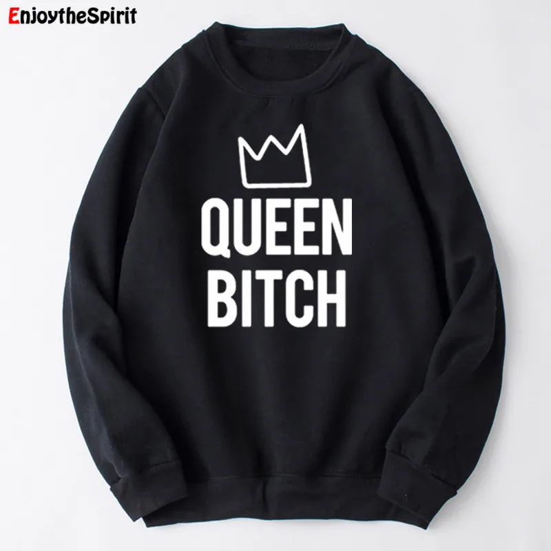 G098-Black Enjoythespirit queen свитер с принтом для женщин с длинными рукавами и круглым вырезом черный одежда осенняя уличная Женская Толстовка Оверсайз - Цвет: G098-Black