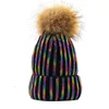 New Wool Beanies Women Real Natural Fur Pom Poms Fashion Diamond Knitted Hat Girl Female Beanie Cap Pompom Winter Hats for Women 1