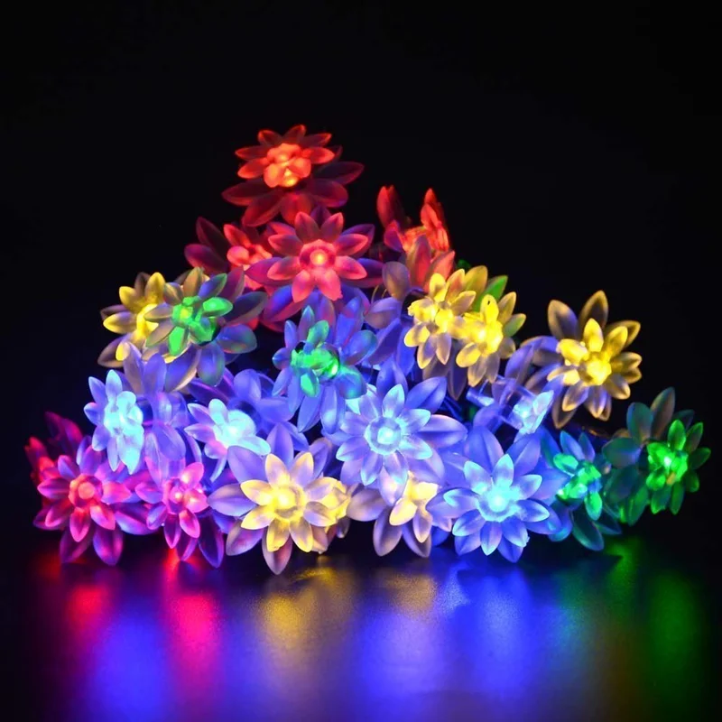 Colorful Солнечный 50LED светильник, садовые наружные Ландшафтные светильники для праздника, свадьбы, украшения сада, светильник с контролем, двойной светильник в виде лотоса - Испускаемый цвет: Colorful