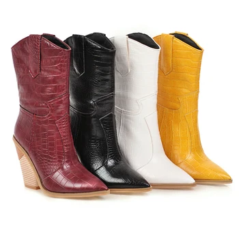 

Luxury Design Women Ankle Boots Lady Fetish Retro Boots Wedge Platform 10cm Heels Lady Chunky Stripper Winter Warm Vintage Shoes