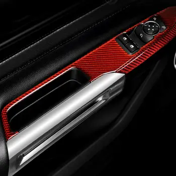 

4Pcs Cover Trim Red Carbon Fiber Sticker Window Switch For Ford Mustang
