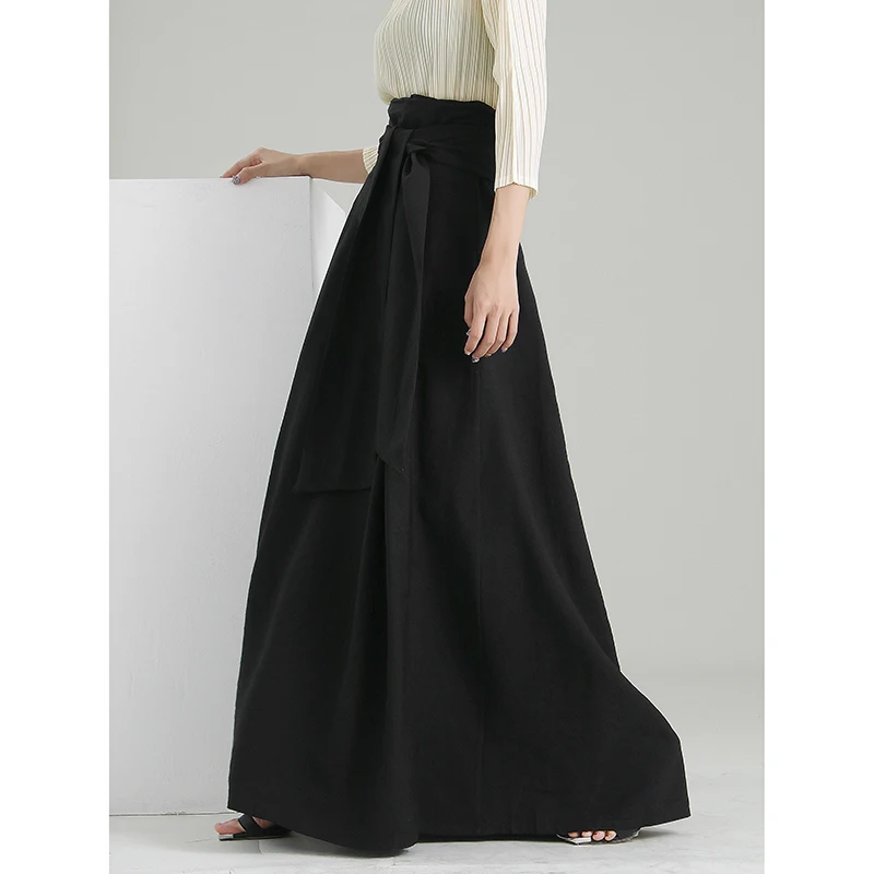

Women's Runway Fashion Spring Autumn Designer High Quality Black A-line Skirt Female High Waist Long Skirt TB2202