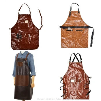 

Leather PU Cook Apron Barista Bartender Chef Hairdressing Apron Catering Uniform Work Wear Anti-Dirty Overalls Au 28 20 Dropship