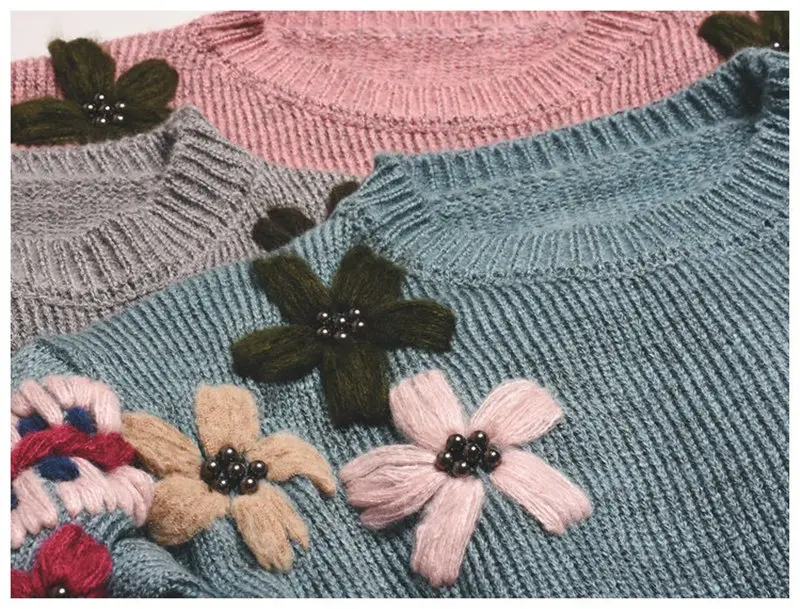 Винер Для женщин «кроше» с цветочным рисунком; вязаные свитеры женские свободные свитера пуловеры женские вышивка свитера с цветами вязаный зимний топ