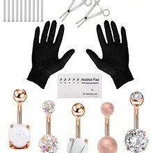 20 шт. профессиональный набор для пирсинга, многоцветная сталь, 14 г CZ Кольцо для пупка живота, набор игл для пирсинга, набор инструментов для пирсинга