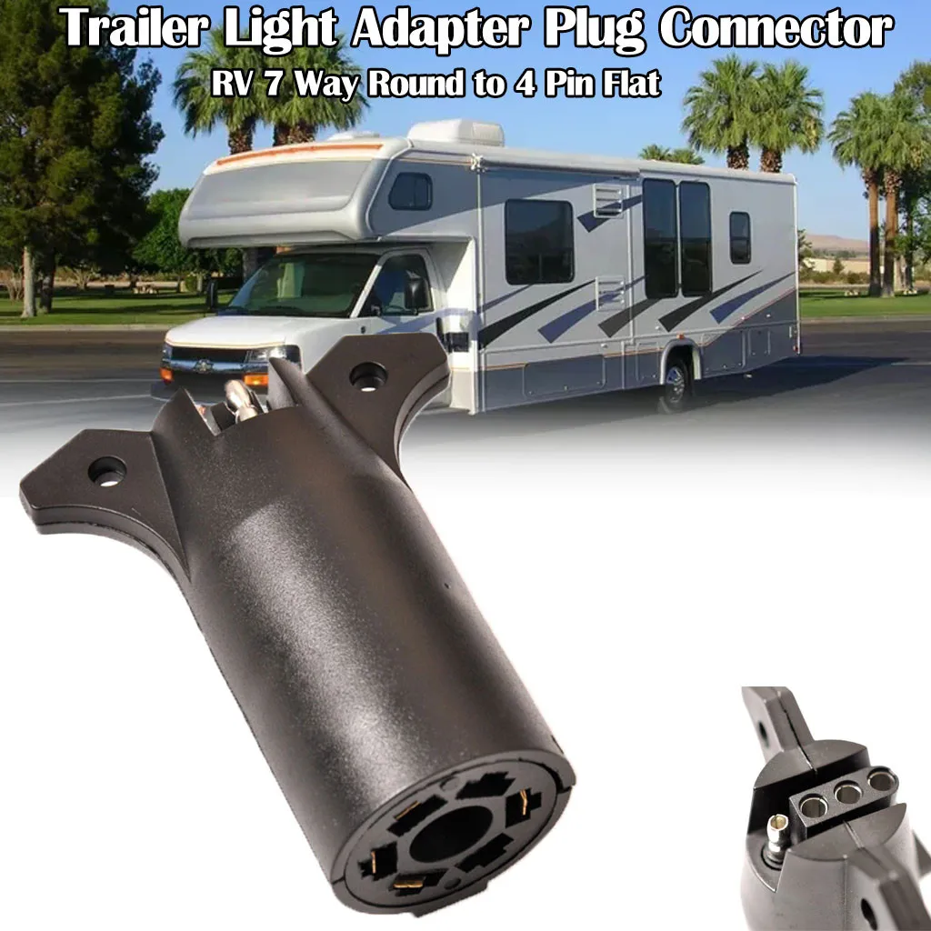 RV 7 Way Round to 4 Pin Flat Trailer светильник Adapter Plug Connector Boat Black NEW|Сцепные устройства прицепов