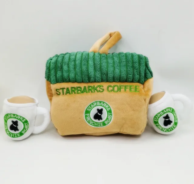 Hide and Seek Plush Squeaky Chew Set Pet Dog Toy  Starbarks Coffee Collection Unique Squeaky  Plush Dog Toys