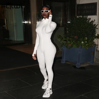 FQLWL Streetwear White Black Knitted Sexy Bodycon Jumpsuit Women Overalls 2019 Long Sleeve Skinny Rompers Womens Jumpsuit Female