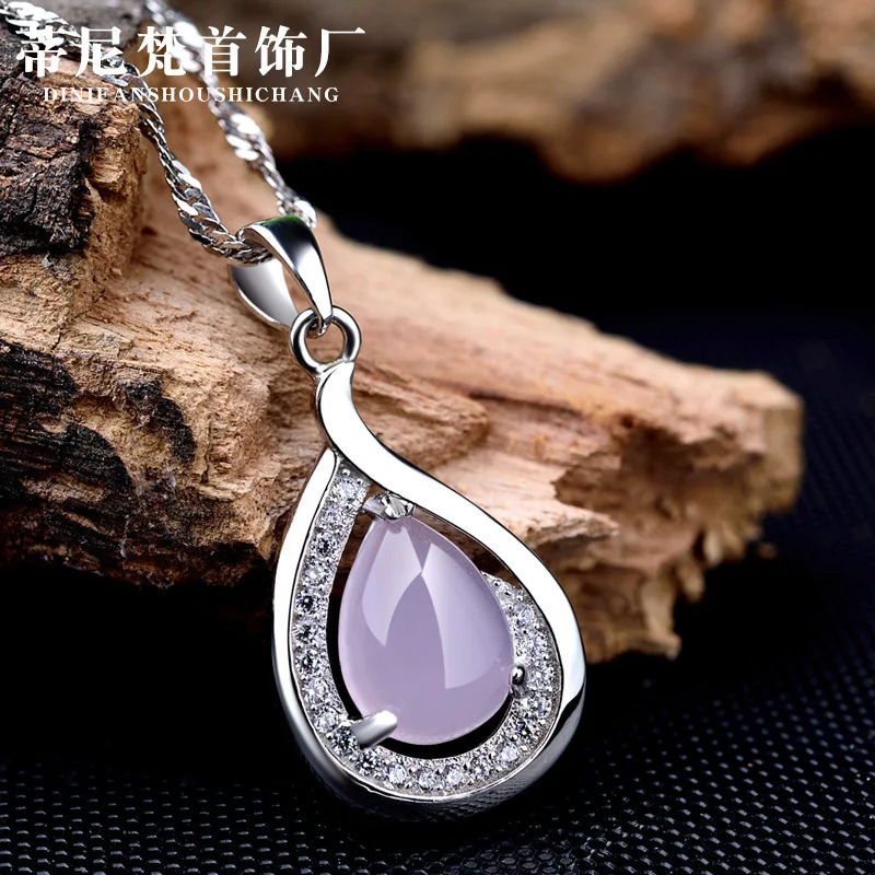 

Korean-style Elegant Elegant Necklace Accessories S925 Fine Silver Zircon Drop-Shaped Glass Crystal Choker Pendant Women's