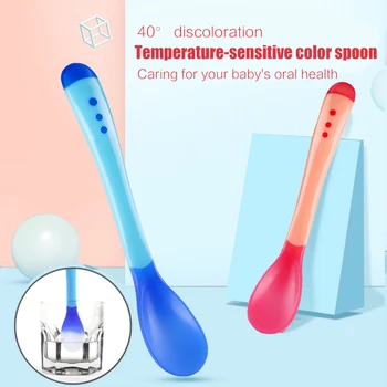 

2019 Baby Silicon Spoon Lovely Feeding Spoon Camping Home Safety Temperature Sensing Eco-Friendly Utensils Kids Supplies