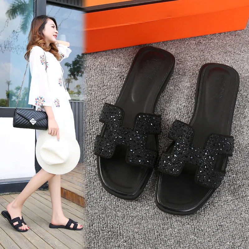 

Ozhouzhan H Slipper Women's Summer Fashion Outer Wear 2019 New Style Flat Sandals A- line Sandals Sandals Women's