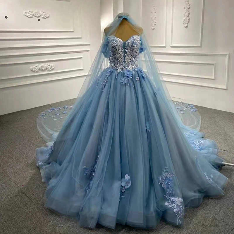 RSM66706 Royal Blue Dress Off Shoulder Flower Lace Applique Prom Dresses 2021 Balckless Long Veiling New Robe De SoiréE Luxueuse 3
