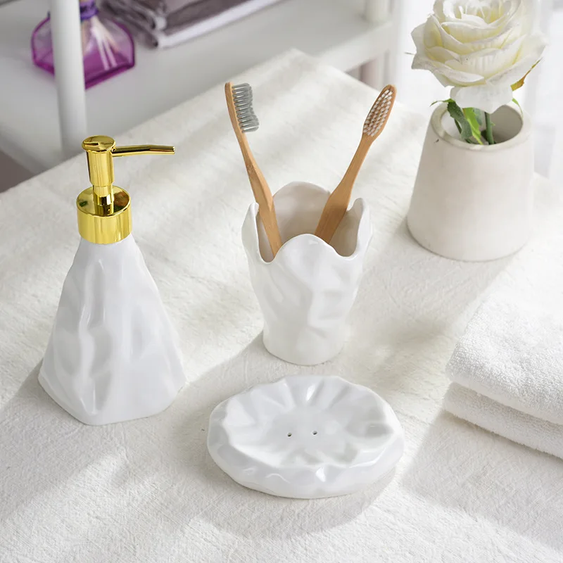 

Ceramic Bathroom Set Toothbrush Holder Soap Dispenser Emulsion Cup Mouthwash Cup Dispenser Bottle Lotion Bottle Soap Dish