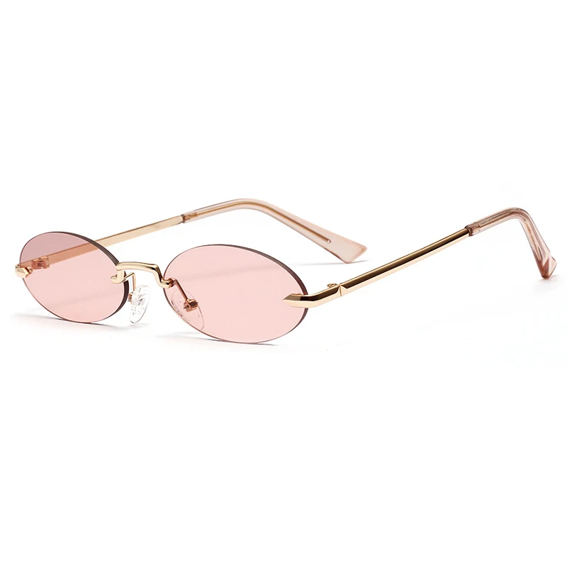 KEHU модные Овальные Солнцезащитные очки женские брендовые дизайнерские маленькие солнцезащитные очки без оправы женские уличные дорожные Оттенки UV400 очки KE117 - Цвет линз: C4 Pink Lens