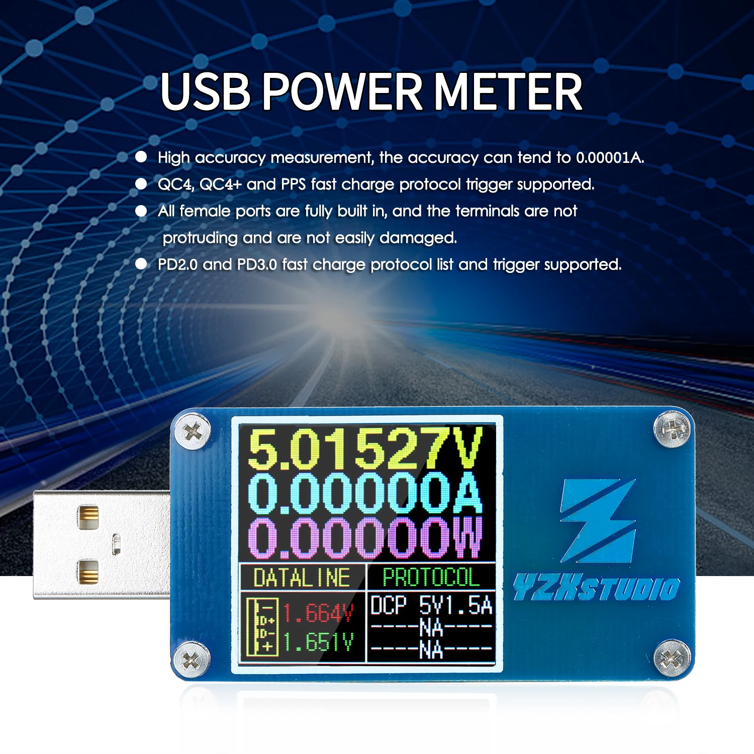 USB Тестер Вольтметр Амперметр измерительный прибор USB тестер емкости протокол быстрой зарядки QC4+ PD3.0, 2,0, PPS Обнаружение YZX Studio Blue