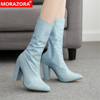 

MORAZORA 2020 new arrival spring autumn ankle boots women sequined super high heels party Night Club Shoes ladies short boots