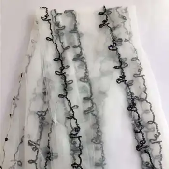 

New Non-Elastic Brocade Encryption Soft Mesh Black Sequin Embroidery Melody Stripe Pattern Lace Fabric Sewing Telas Costura