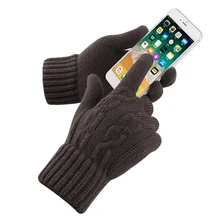 2021 Men's Cashmere Knitted Winter Gloves Cashmere Autumn Winter Warm Thick Gloves Touch Screen Skiing Gloves Black  Work