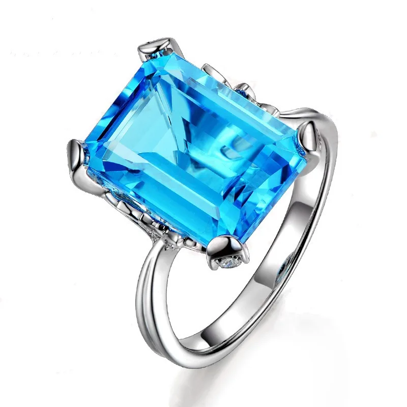 

Women's 925 Sterling Silver Sea Blue Zircon Ring Engagement Wedding Gift Jewelry