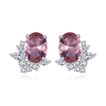 

MetJakt S925 Sterling Silver New Flower Type Inlaid Morganite Fashion and Elegant Ladies Earrings