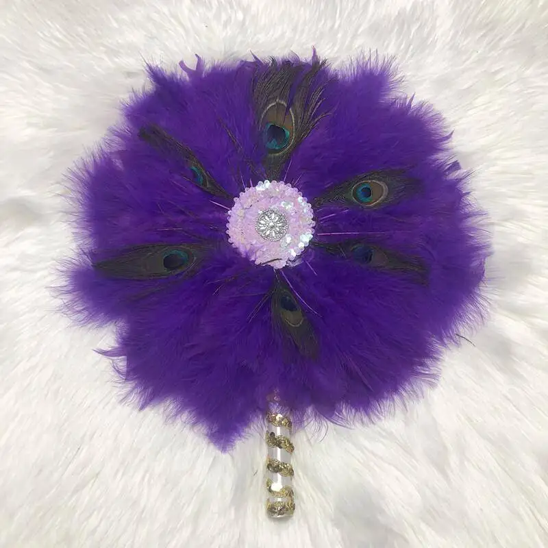 В нигерийском стиле вентилятор 19 видов цветов доступны Высокое качество перо вентилятора с камнями Стразы нигерийские Свадебные перо вентилятора для вечерние свадебные туфли - Цвет: purple