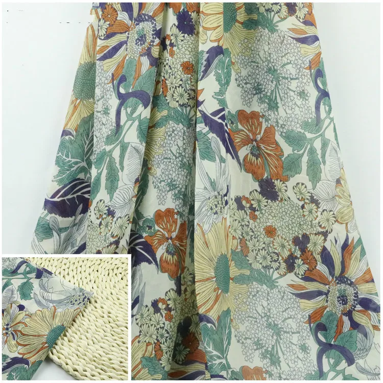 

Woven flowers 75D chiffon 2019 new spring and summer fashion silk chiffon fabric polyester printed fabric for dress shirt