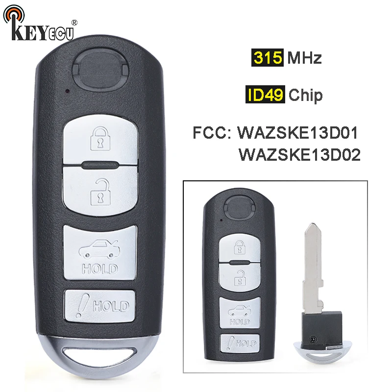 KEYECU FSK 315 МГц ID49 чип WAZSKE13D01 WAZSKE13D02 Замена 4 кнопки дистанционный смарт ключ брелок