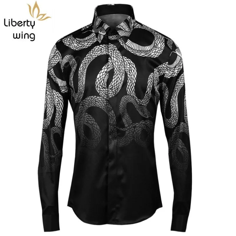 

2020 New Gothic Snake Print Long Sleeve Slim Fit Fashion Punk Style Male Shirts Brand High Quality Casual Tops Streetwear