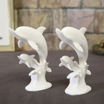 

home decoration accessories modern for living room bedroom 8.2'' White Stone Dolphin Figurines Miniatures Creative Home Decor