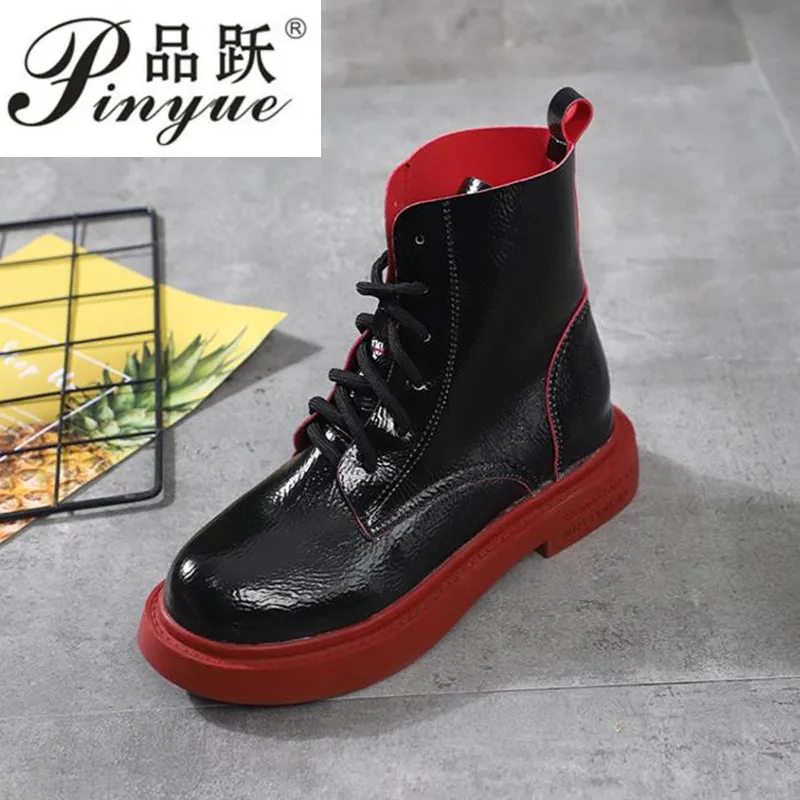 

2019 Round Toe Mixed Colors Patent Leather Personality Single Shoes Women Short Boots New Spring Autumn Fashion