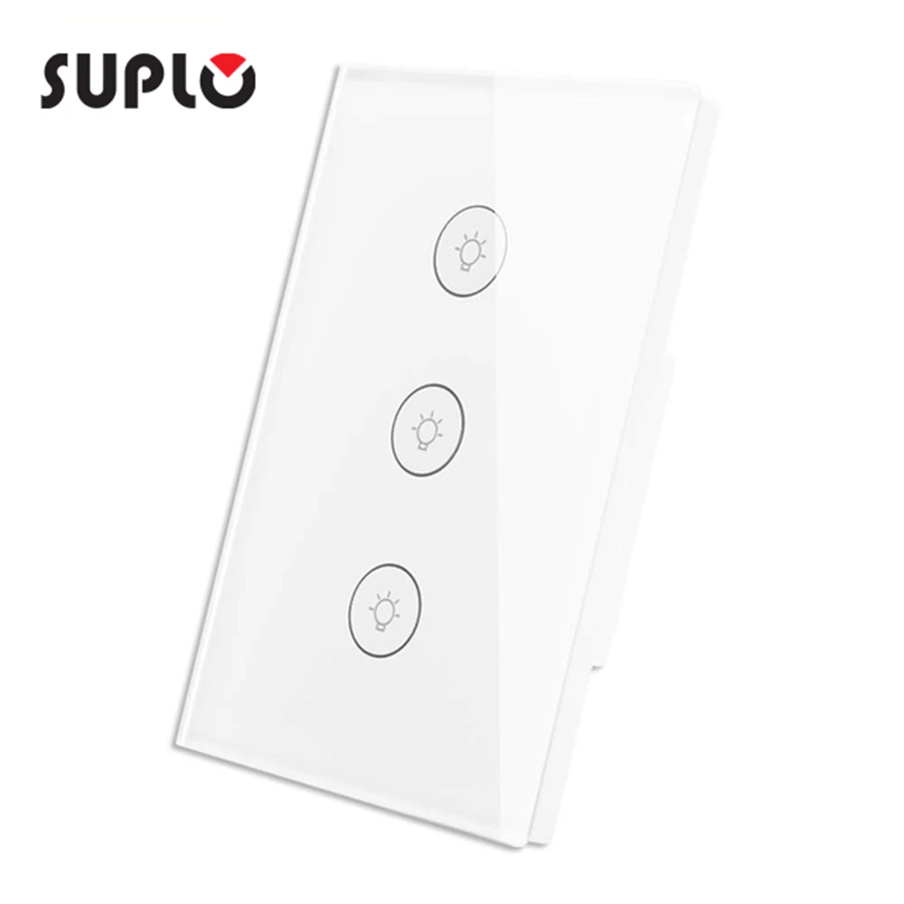 

SUPLO US Wifi Smart Wall Touch Switch 3 Gang Glass Panel APP Remote Control Work with Google Home and Alexa for Smart Life