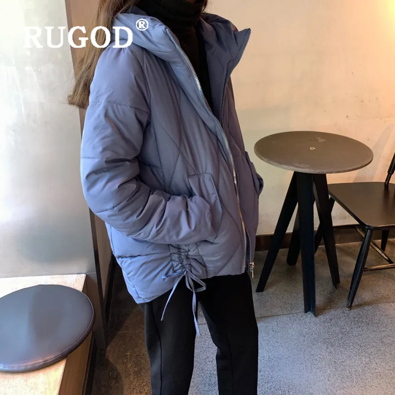 Пальто женское RUGOD, женское корейское зимнее пальто с капюшоном, с длинным рукавом, с хлопковой подкладкой, зимняя куртка, женское повседневное плотное зимнее пальто на шнуровке