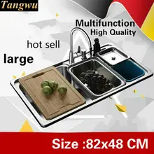 Квартира Высокое качество кухня один корыто раковина Роскошные мыть овощи 304 нержавеющая сталь Горячая Распродажа 82x48 см