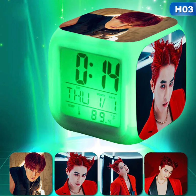 H03 Kpop EXO альбом OBSESSION Будильник 7 цветов меняющийся Ночной светильник светодиодный цифровой будильник студенческие настольные часы - Цвет: H03