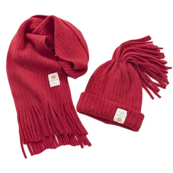 

Baby Children Fringe Hat Scarf Set Girls Boys Knit Cap Winter Warm Hats Scarves N1HB