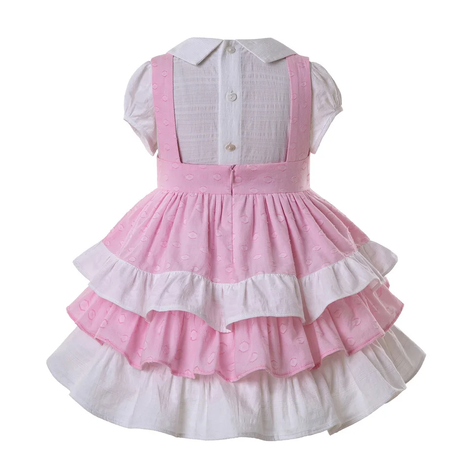Cutestyles Pink Girl Clothing Set White Blouse With Layer Summer Girl Dress Kids Boutique Clothes With Pink Bows EG-DMCS201-B505