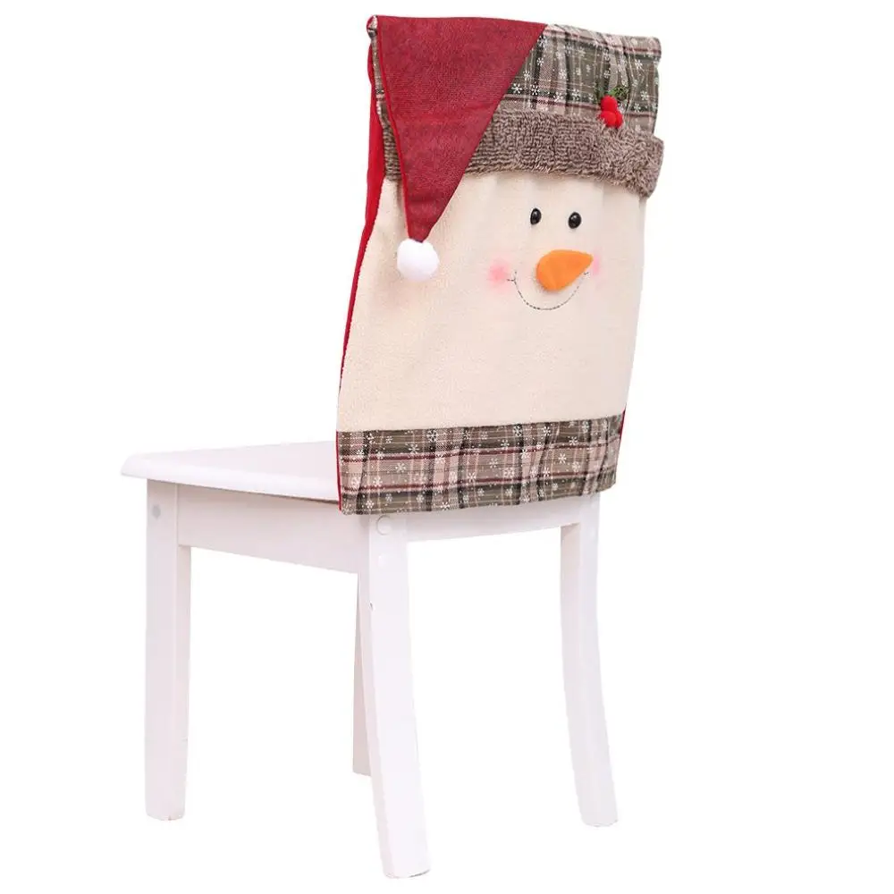 Christmas Decoration Home Decor Hat Back Chair Cover Decor Restaurant Hotel Square Stool Snow Man Furniture Decoration