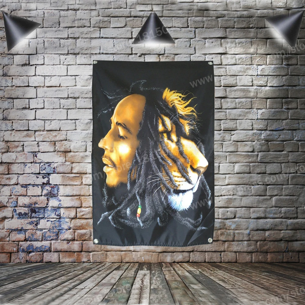 Bob Marley Flag Banner Polyester 96cm* 144cm Hang on the Wall 4 Grommets Custom Indoor Lion | Дом и сад
