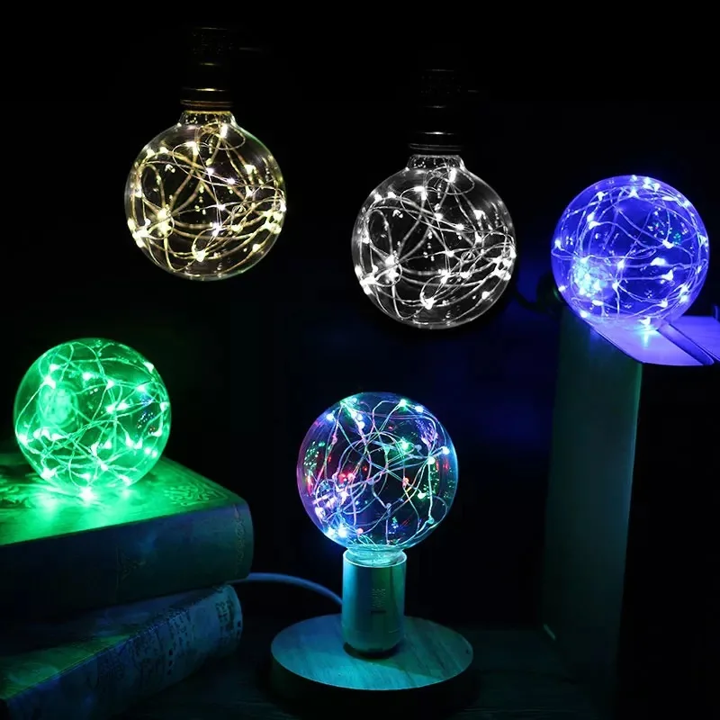 LED 에디슨 문자열 전구 E27 A60 A80 G80 G95 다채로운 RGB 조명 구리 와이어 전구 홈 장식 휴일 웨딩 야간 조명