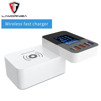 

QI Wireless Charger Quick Charge 3.0 Smart USB Type C Charger Station HUB Led Display Fast Charging Power Adapter Desktop Strip