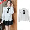 2021 Spring Women Long Sleeve Office Lady Work Business Formal Basic White Shirts Single Breasted Button Bow Tie Tops And Blouse 2