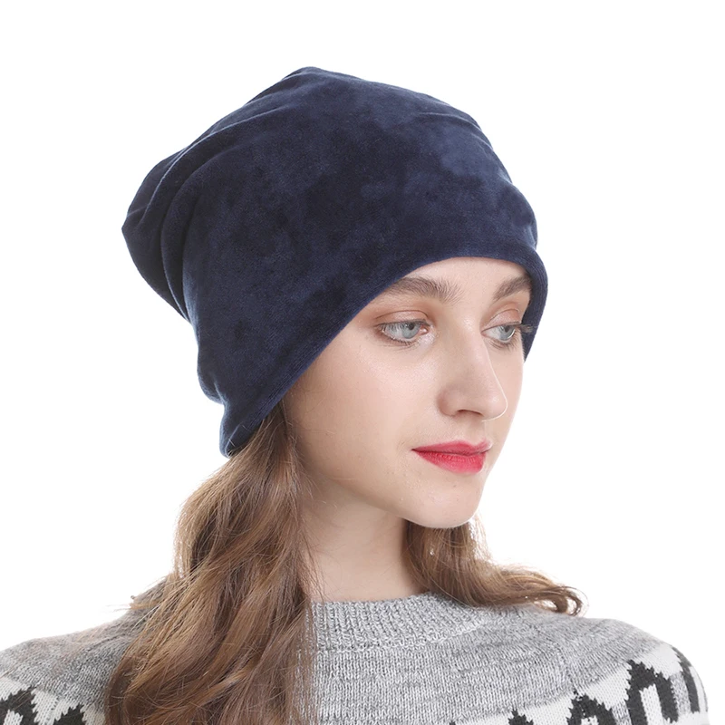 Новые осенние зимние женские шапки модные теплые вязаные бархатные громоздкая шапочка женские шапки Skullies