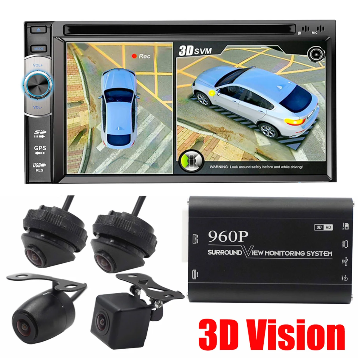 

3D HD Surround View Monitoring System 360 Degree Driving Bird View Panorama Car Cameras 4-CH DVR Recorder Support SD upgrade
