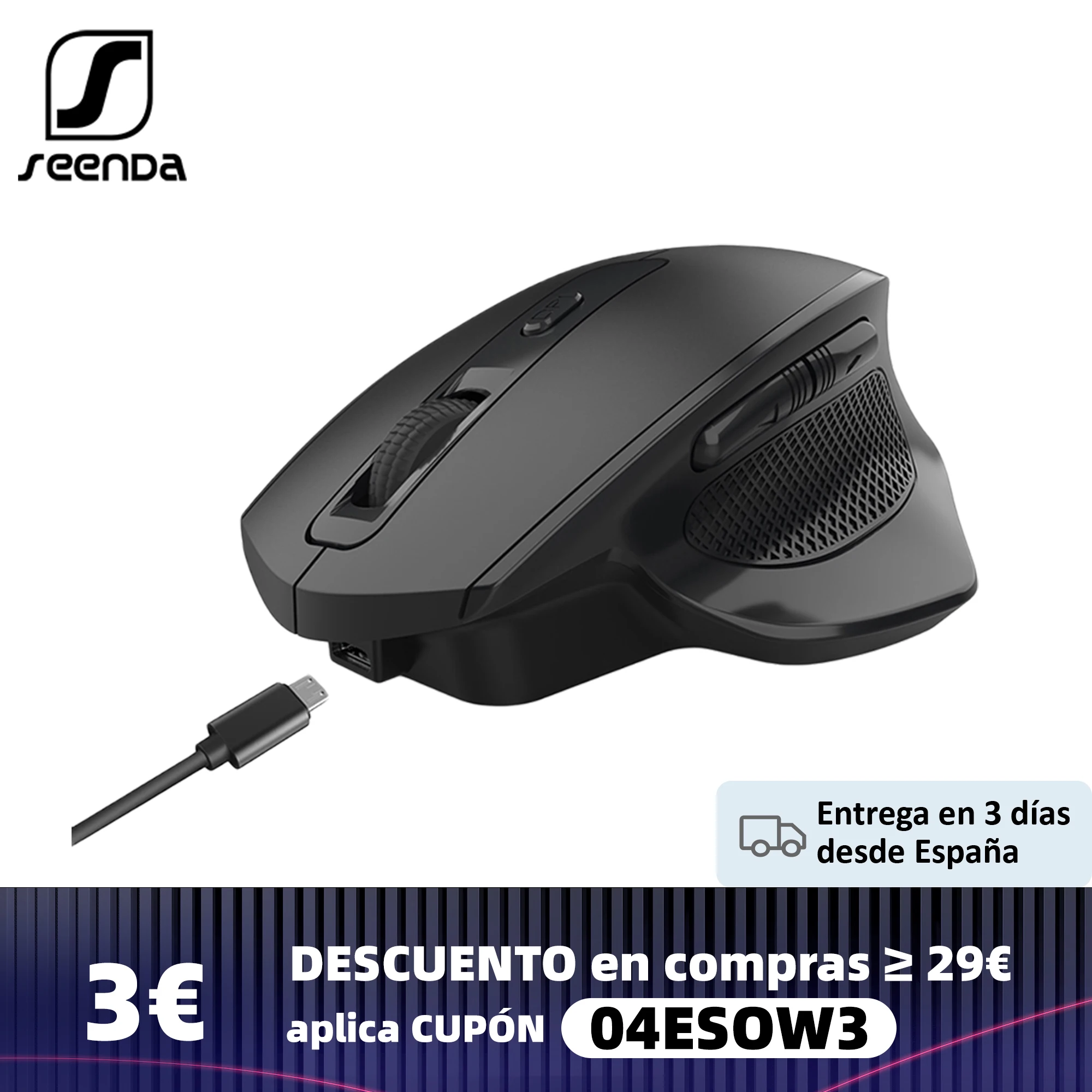 SeenDa-Ratón inalámbrico recargable de 2,4G, dispositivo de punteo de 6 botones para Gaming, ordenador portátil, receptor USB, silencioso con clic
